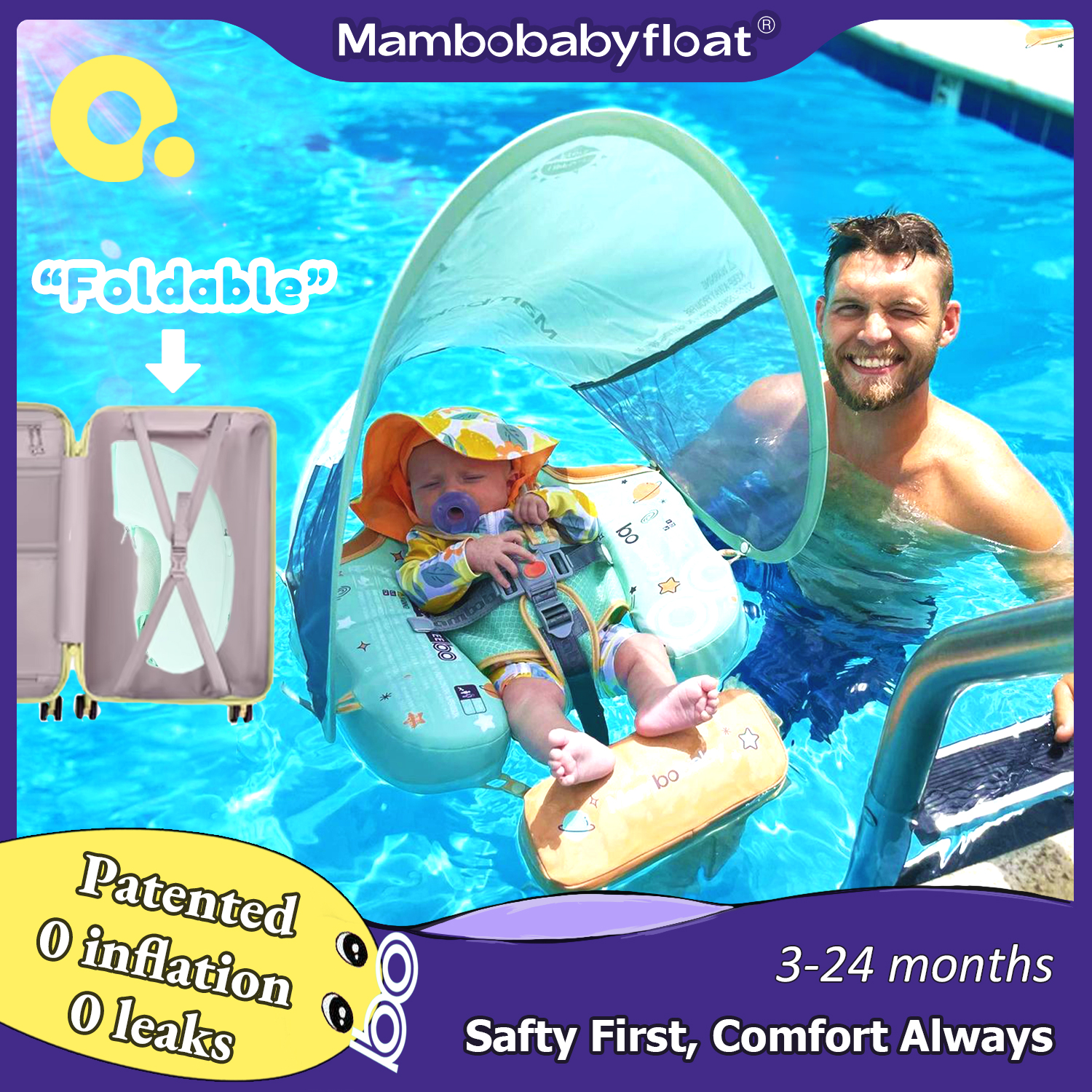 Baby Swimming Floater - Mambobaby Baby Foldable Float Inflatable Free