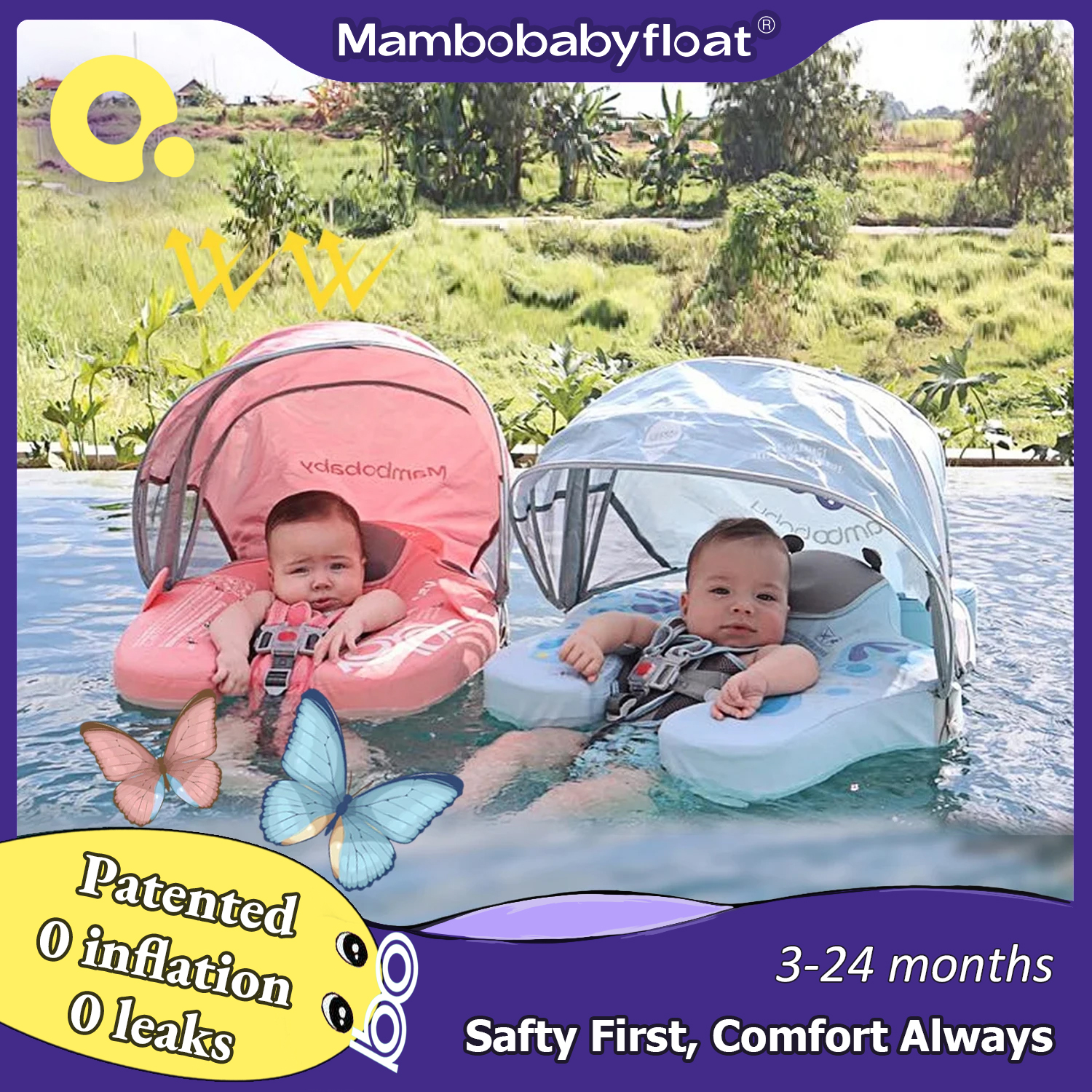 Baby Swimming Floater - Mambobaby Baby Pool Float with Canopy