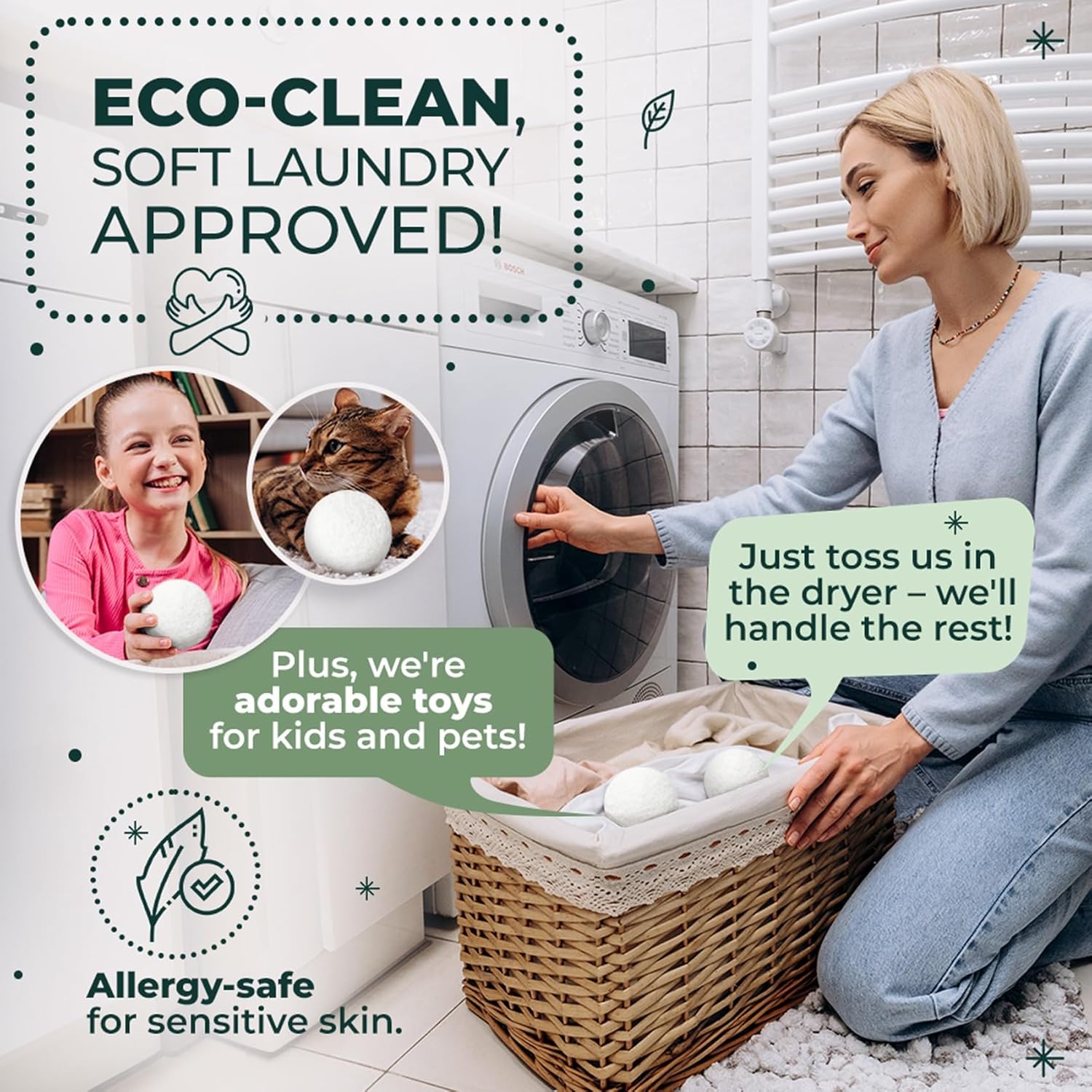 6-Pack Reusable Wool Dryer Bal - Baby Products Eco Friendly のレビューと価格